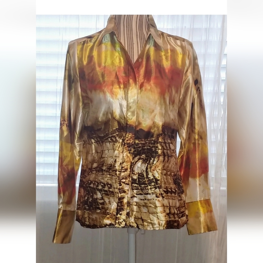 Woman's Madison Paige Sm button down Shirt Dressy Silky Blouse Top